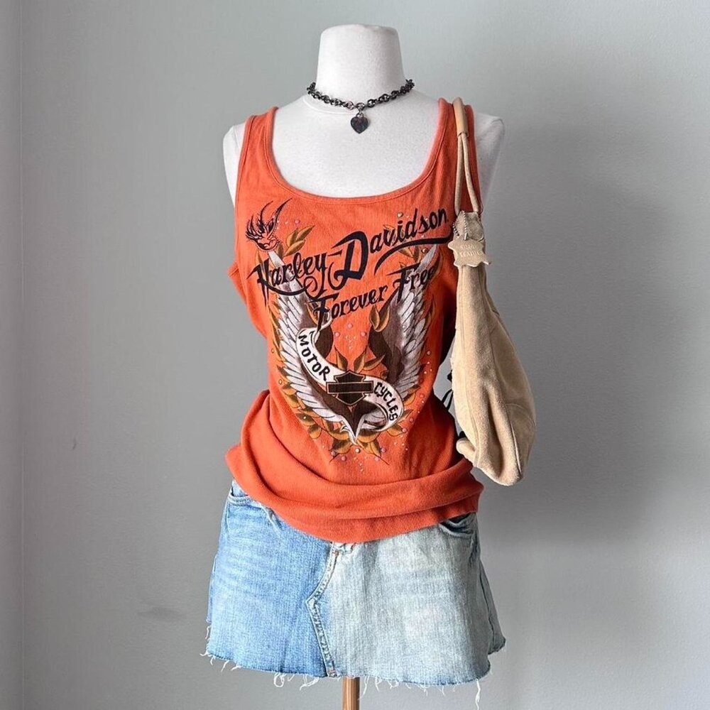 Harley Davidson orange and black tank top